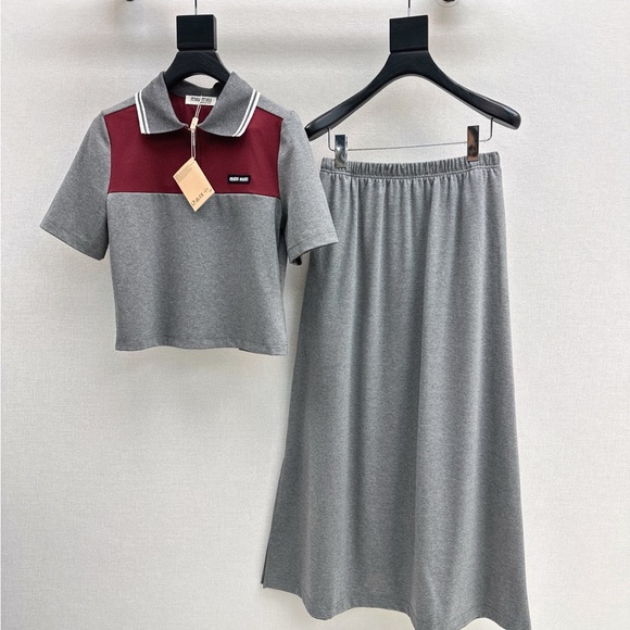 Miu Miu Pants - MIU MIU set Short-sleeved top + long skirt